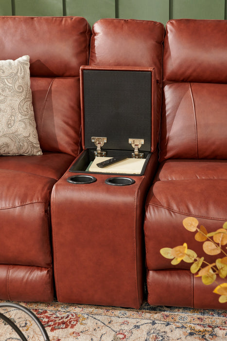 Sofa sectionnel à inclinaison électrique Sorrento 6 pièces en cuir véritable avec console de rangement et port USB - brun brique de Madrid