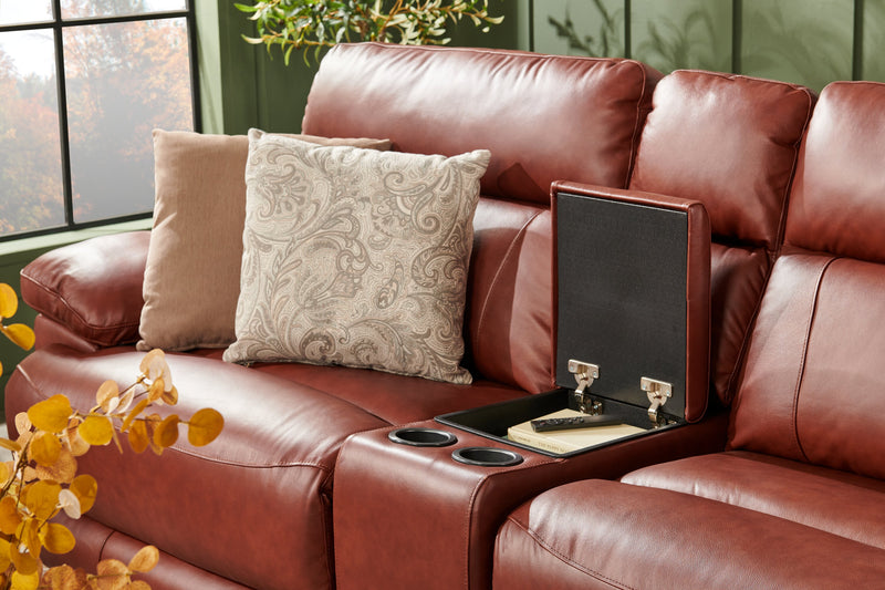 Sofa sectionnel à inclinaison électrique Sorrento 6 pièces en cuir véritable avec console de rangement et port USB - brun brique de Madrid