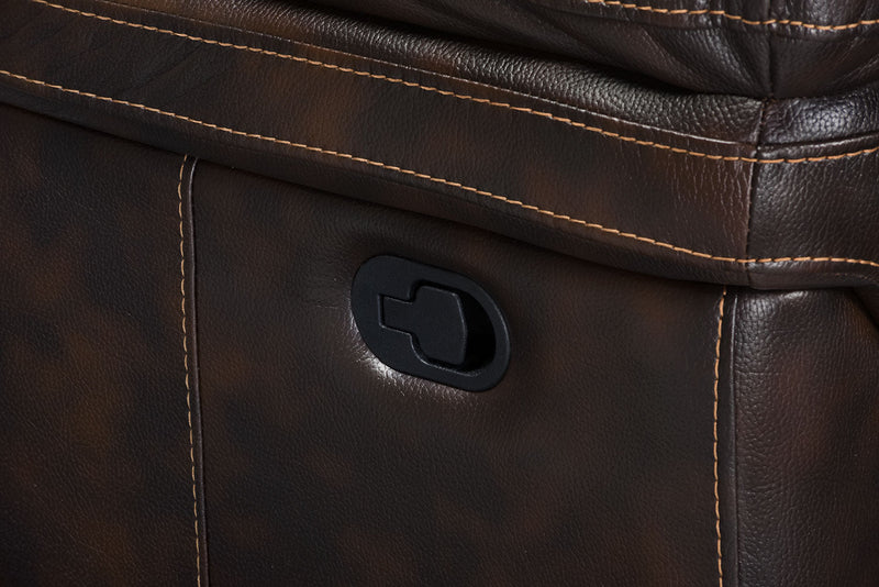 Sofa sectionnel inclinable Leo 5 pièces de style cinéma maison en tissu d’apparence cuir avec consoles de rangement et porte-gobelets - brun noyer