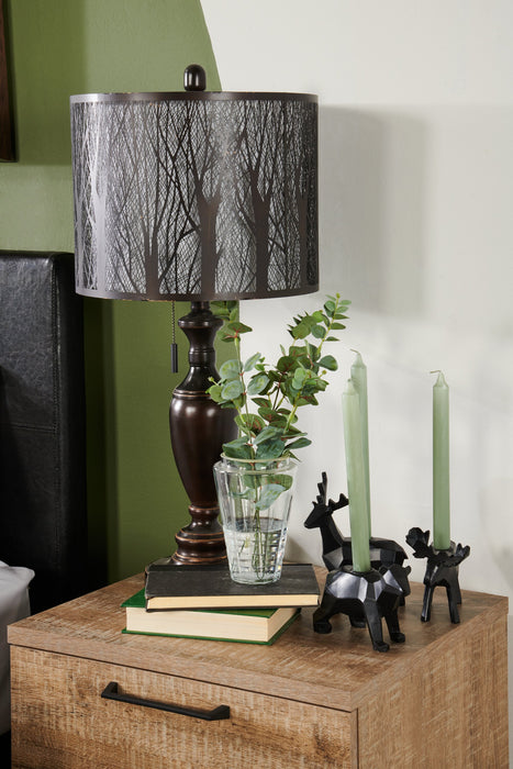 Lampe de table de 28 po bronze huilé avec abat-jour orné de découpes