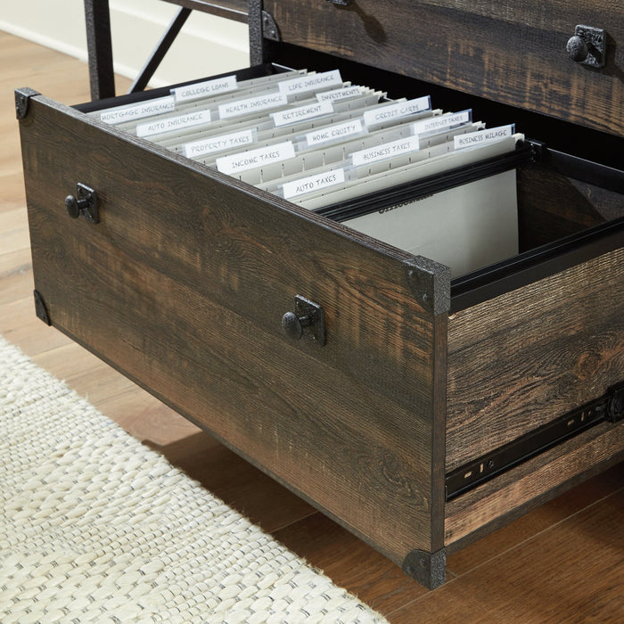 Grand bahut Steel River de 66,06 po de qualité commerciale à 2 tiroirs et tablettes ouvertes - chêne carbone