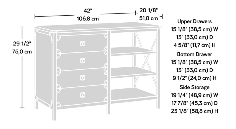 Petit bahut Steel River de 42,05 po de qualité commerciale à 3 tiroirs - chêne carbone