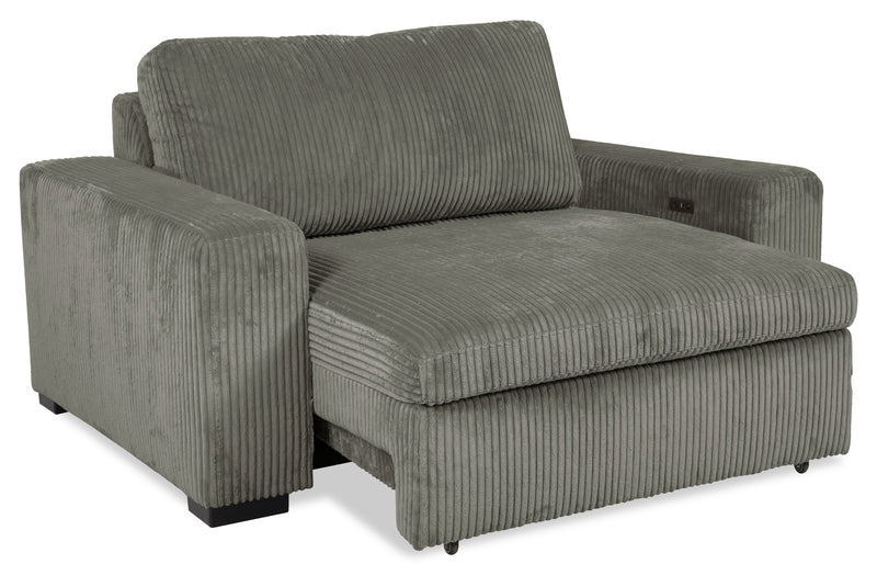 Fauteuil Stratus de 59 po en tissu de fausse fourrure avec fauteuil long à coulissement électrique - gris brouillard