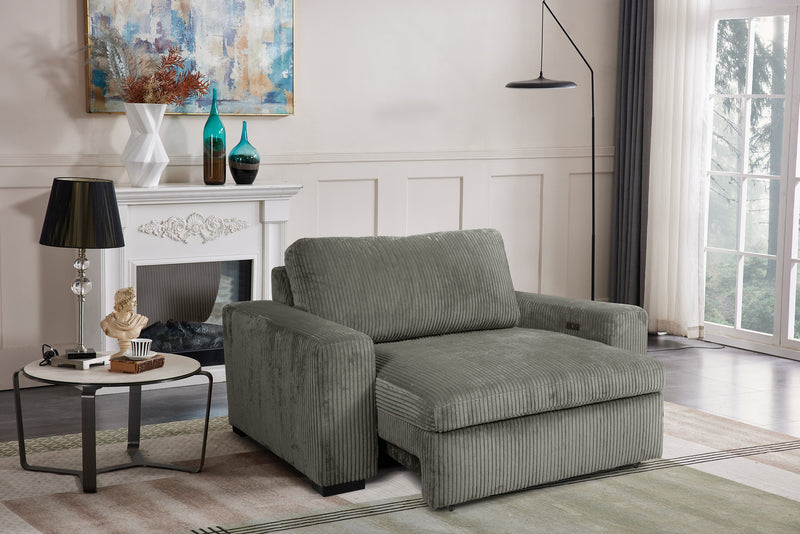 Fauteuil Stratus de 59 po en tissu de fausse fourrure avec fauteuil long à coulissement électrique - gris brouillard
