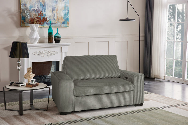 Fauteuil Stratus de 59 po en tissu de fausse fourrure avec fauteuil long à coulissement électrique - gris brouillard