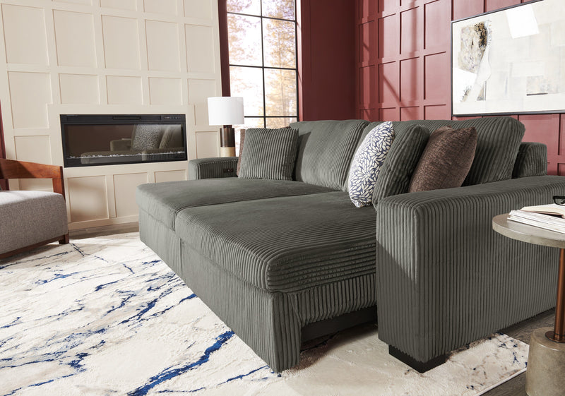 Sofa-lit double Stratus de 108 po en tissu de fausse fourrure avec coulissement électrique - gris brouillard