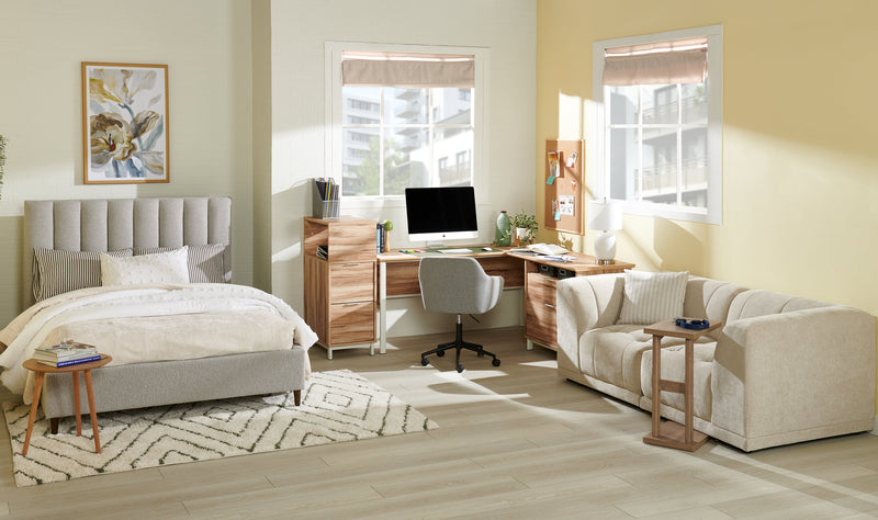 Lit plateforme rembourré Rain de Kort & Co. en tissu gris clair capitonné - format lit double