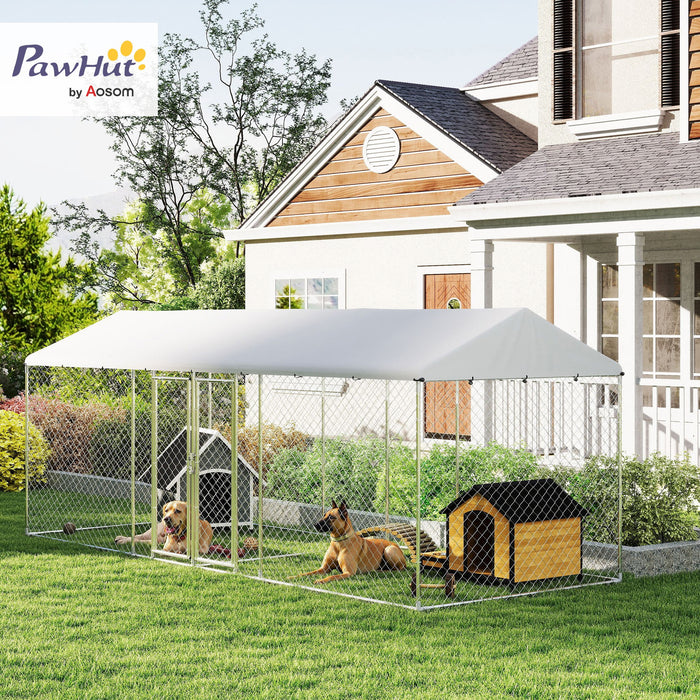 Outdoor Dog Kennel With Two Rooms, 19.7' X 7.5' X 7.5'