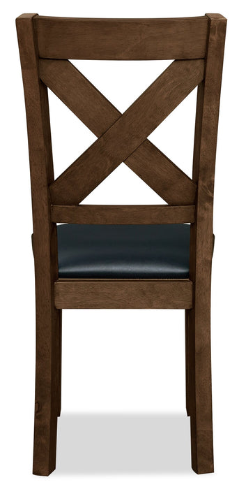 Chaise de salle à manger Talia en tissu de cuir végétalien avec dossier entrecroisé - brune