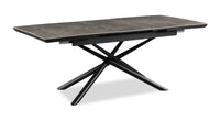 Table de salle à manger Tavo en pierre frittée et métal avec rallonge de 63 po à 79 po (L) et base piédestal géométrique - grise et noire