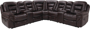 Sofa sectionnel inclinable Leo 7 pièces en tissu d’apparence cuir avec consoles de rangement et porte-gobelets - brun noyer