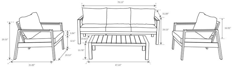 Ensemble Tuscany 4 pièces pour la terrasse à l’extérieur avec sofa, 2 fauteuils et table à café - métal - beige et noir