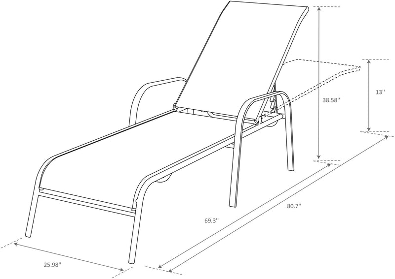 Chaise longue Tuscany pour la terrasse à l’extérieur avec dossier réglable - métal, résistante aux rayons UV et aux intempéries - beige et noire