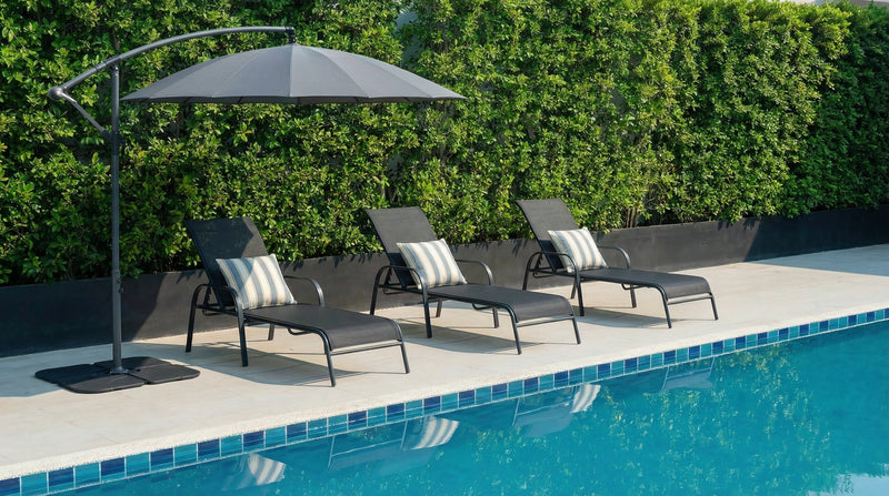 Chaise longue Tuscany pour la terrasse à l’extérieur avec dossier réglable - métal, résistante aux rayons UV et aux intempéries - grise et noire