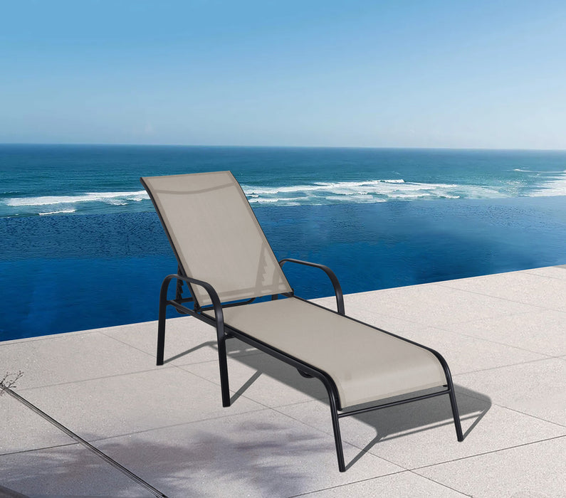 Chaise longue Tuscany pour la terrasse à l’extérieur avec dossier réglable - métal, résistante aux rayons UV et aux intempéries - beige et noire