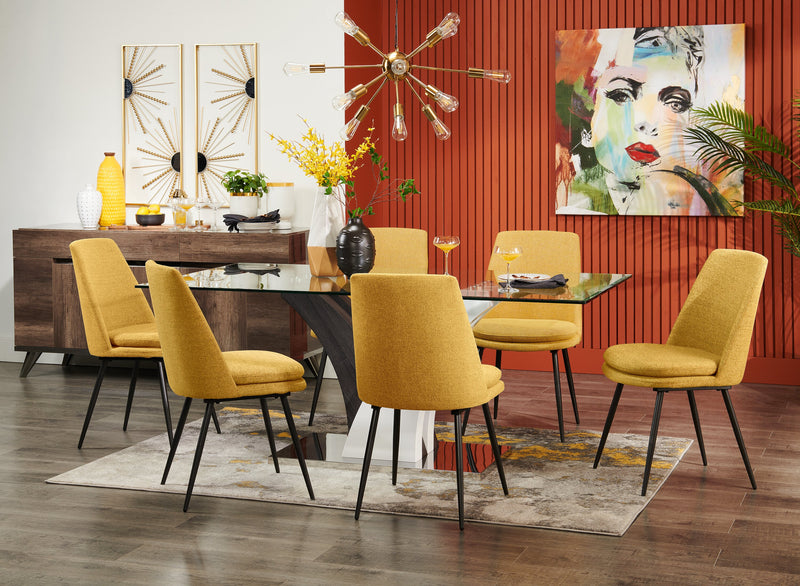 Table de salle à manger Tuxedo de 72 po (L) avec dessus en verre et base piédestal - grise et blanche