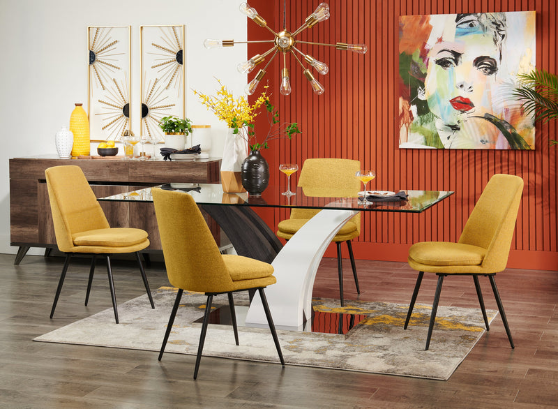 Table de salle à manger Tuxedo de 72 po (L) avec dessus en verre et base piédestal - grise et blanche