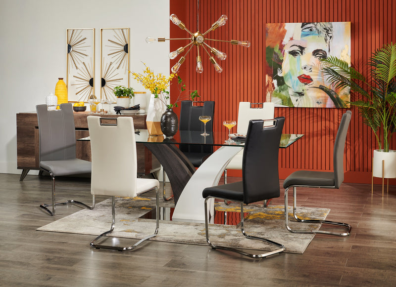 Table de salle à manger Tuxedo de 72 po (L) avec dessus en verre et base piédestal - grise et blanche