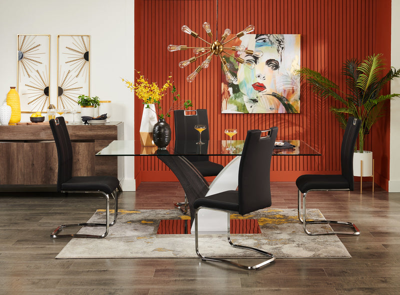 Chaise de salle à manger Tuxedo en tissu de cuir végétalien et en métal - noire