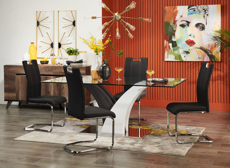 Chaise de salle à manger Tuxedo en tissu de cuir végétalien et en métal - noire