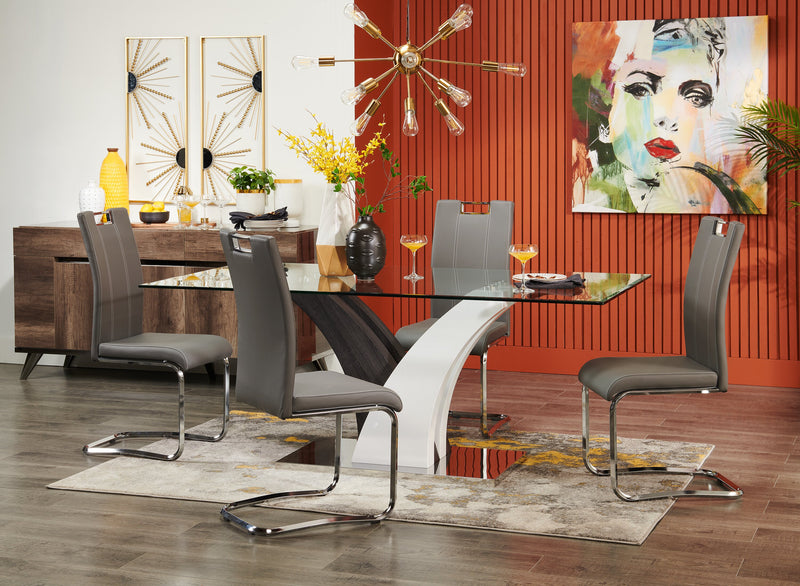 Chaise de salle à manger Tuxedo en tissu de cuir végétalien et en métal - grise