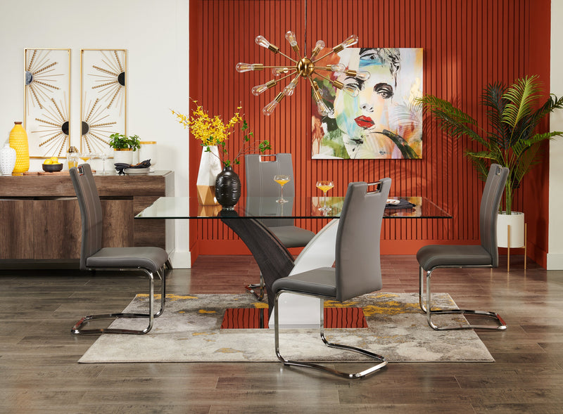 Chaise de salle à manger Tuxedo en tissu de cuir végétalien et en métal - grise