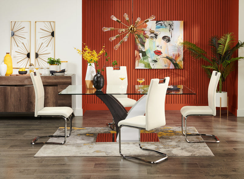 Chaise de salle à manger Tuxedo en tissu de cuir végétalien et en métal - blanche