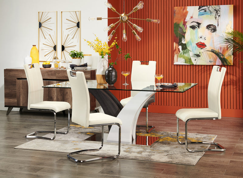 Chaise de salle à manger Tuxedo en tissu de cuir végétalien et en métal - blanche