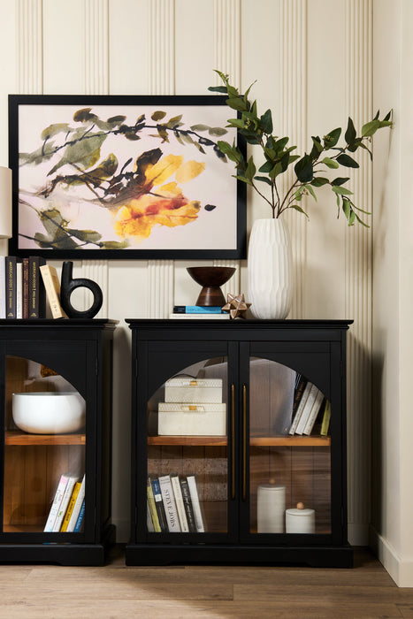 Armoire décorative Twyla en bois massif avec portes arquées - noire