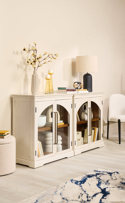 Armoire décorative Twyla en bois massif avec portes arquées - blanche