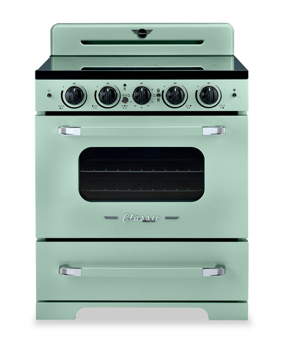 Cuisinière à induction Classic Rétro par Unique de 30 po et de 3,9 pi3 - vert menthe estival - UNQ-30CR IC LG