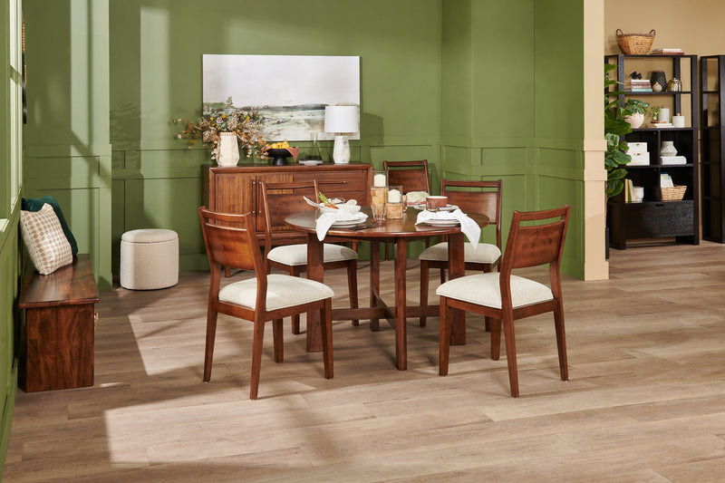 Chaise de salle à manger Vale en tissu de polyester et en bois avec dossier en échelle - brune et beige