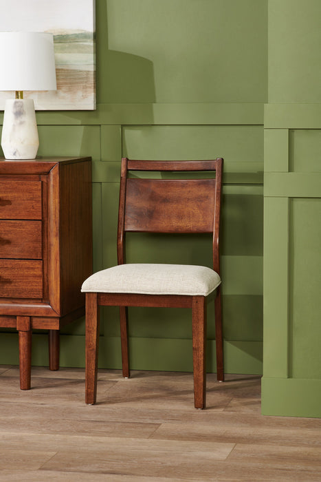 Chaise de salle à manger Vale en tissu de polyester et en bois avec dossier en échelle - brune et beige