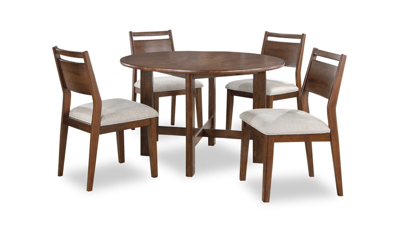 Ensemble de salle à manger Vale 5 pièces avec table ronde de 48 po (l) et 4 chaises - brun et beige