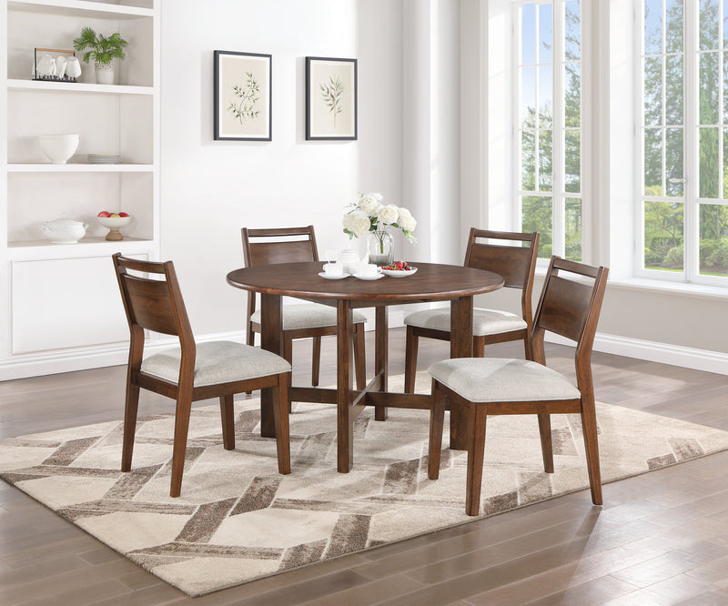 Ensemble de salle à manger Vale 5 pièces avec table ronde de 48 po (l) et 4 chaises - brun et beige