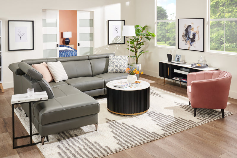 Sofa sectionnel de gauche à inclinaison électrique Valentino 3 pièces en cuir véritable avec appuie-têtes réglables - gris