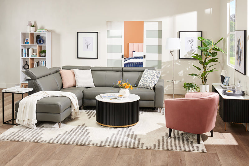 Sofa sectionnel de gauche à inclinaison électrique Valentino 3 pièces en cuir véritable avec appuie-têtes réglables - gris