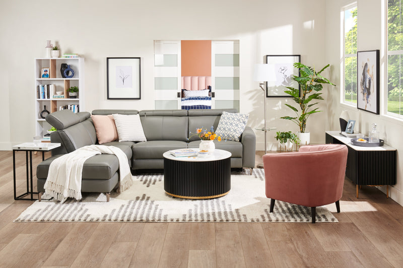 Sofa sectionnel de gauche à inclinaison électrique Valentino 3 pièces en cuir véritable avec appuie-têtes réglables - gris