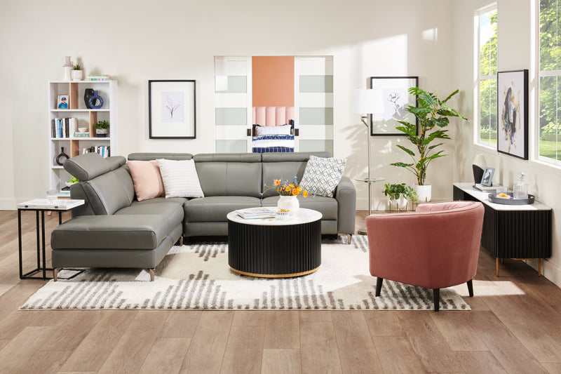 Sofa sectionnel de gauche à inclinaison électrique Valentino 3 pièces en cuir véritable avec appuie-têtes réglables - gris