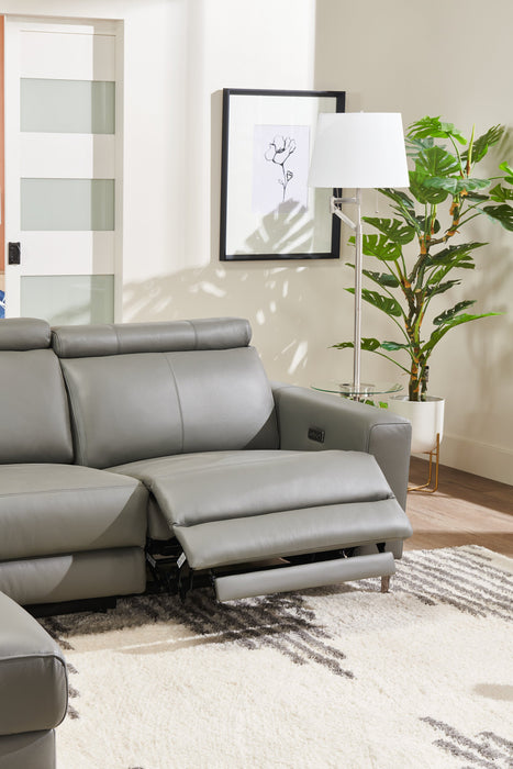 Sofa sectionnel de gauche à inclinaison électrique Valentino 3 pièces en cuir véritable avec appuie-têtes réglables - gris