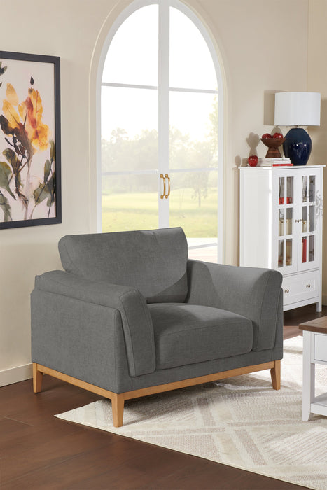 Fauteuil Valley de 44 po en tissu avec base et pattes en hévéa - étain