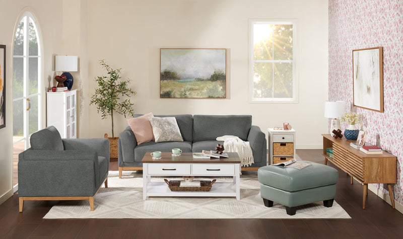 Fauteuil Valley de 44 po en tissu avec base et pattes en hévéa - étain