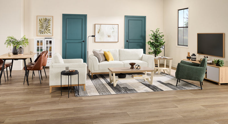 Sofa Valley de 83,5 po en tissu avec base et pattes en hévéa - sable
