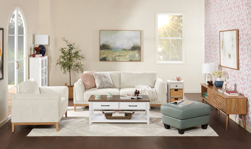 Sofa Valley de 83,5 po en tissu avec base et pattes en hévéa - sable