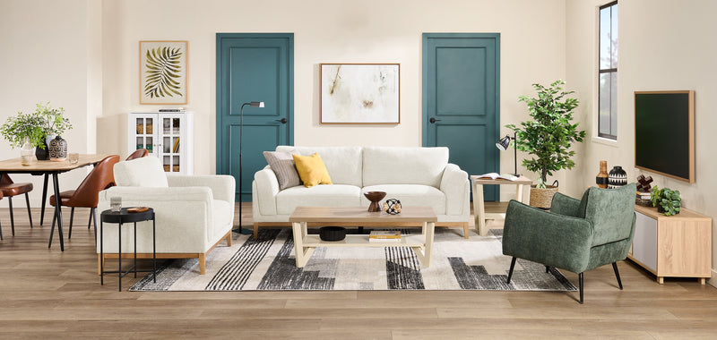 Fauteuil Valley de 44 po en tissu avec base et pattes en hévéa - sable