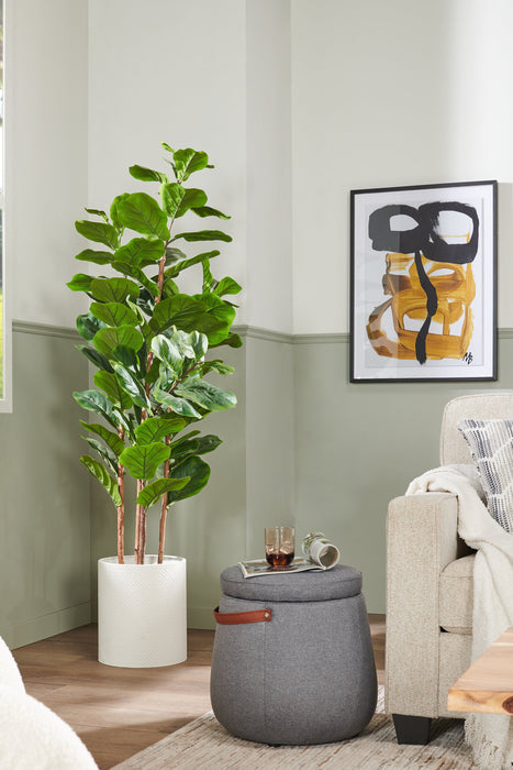 Pouf de rangement rond Vancouver de 18 po en tissu avec poignée - gris