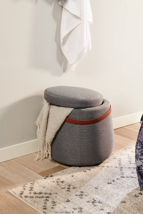 Pouf de rangement rond Vancouver de 18 po en tissu avec poignée - gris