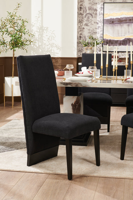 Chaise de salle à manger Vega en tissu de polyester et bois avec capitonnage à canaux - noire