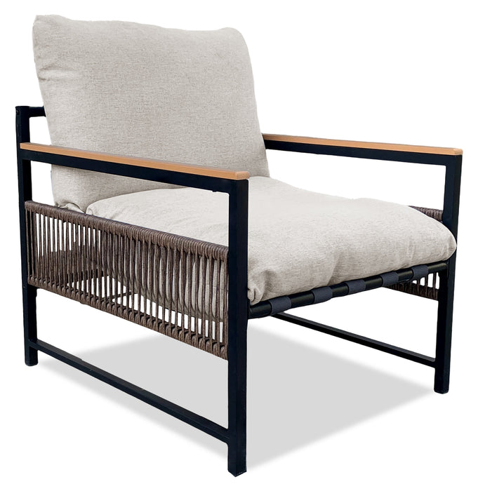 Ensemble Vegas 4 pièces pour la terrasse à l’extérieur avec causeuse, 2 fauteuils et table à café - naturel et noir