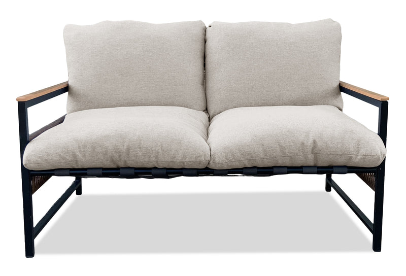 Ensemble Vegas 4 pièces pour la terrasse à l’extérieur avec causeuse, 2 fauteuils et table à café - naturel et noir